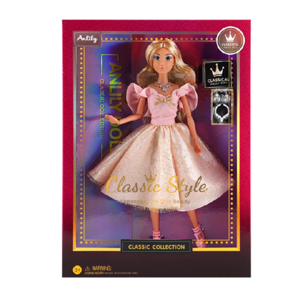 Anlily Classic Style Princess Doll – Champagne Pink & Gold Dress Edition with Jewelry Accessories